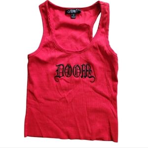 Dolls Kill Red Tank Top with Black 'DOOM' Graphic